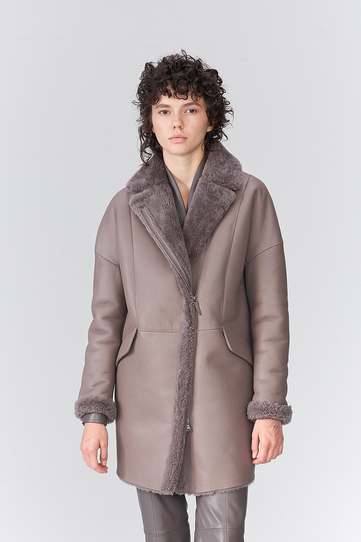 V S P - Maeline - Grey Shearling Coat