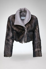 Ashley - Veste en peau lainée grise