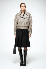 Clara - Beige Leather Jacket