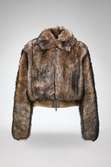 Thora - Veste en peau lainée marron foncé