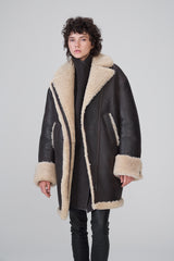 Brown Beige Shearling Coat