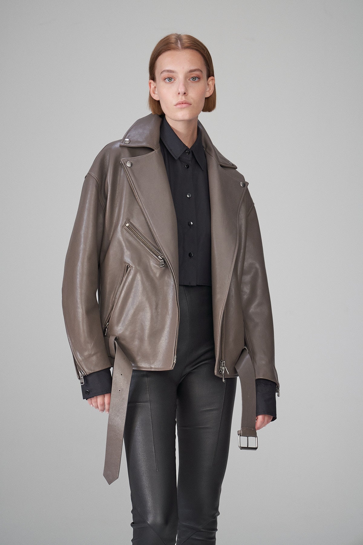 grey dress leather jacket Grey Dress with Leather Jacket Outfits (30 ideas & outfits)