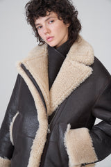Brown Beige Shearling Coat