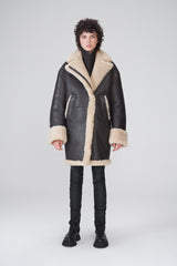Brown Beige Shearling Coat