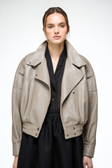 Clara - Beige Leather Jacket