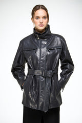 Chiara - Carbon Leather Coat