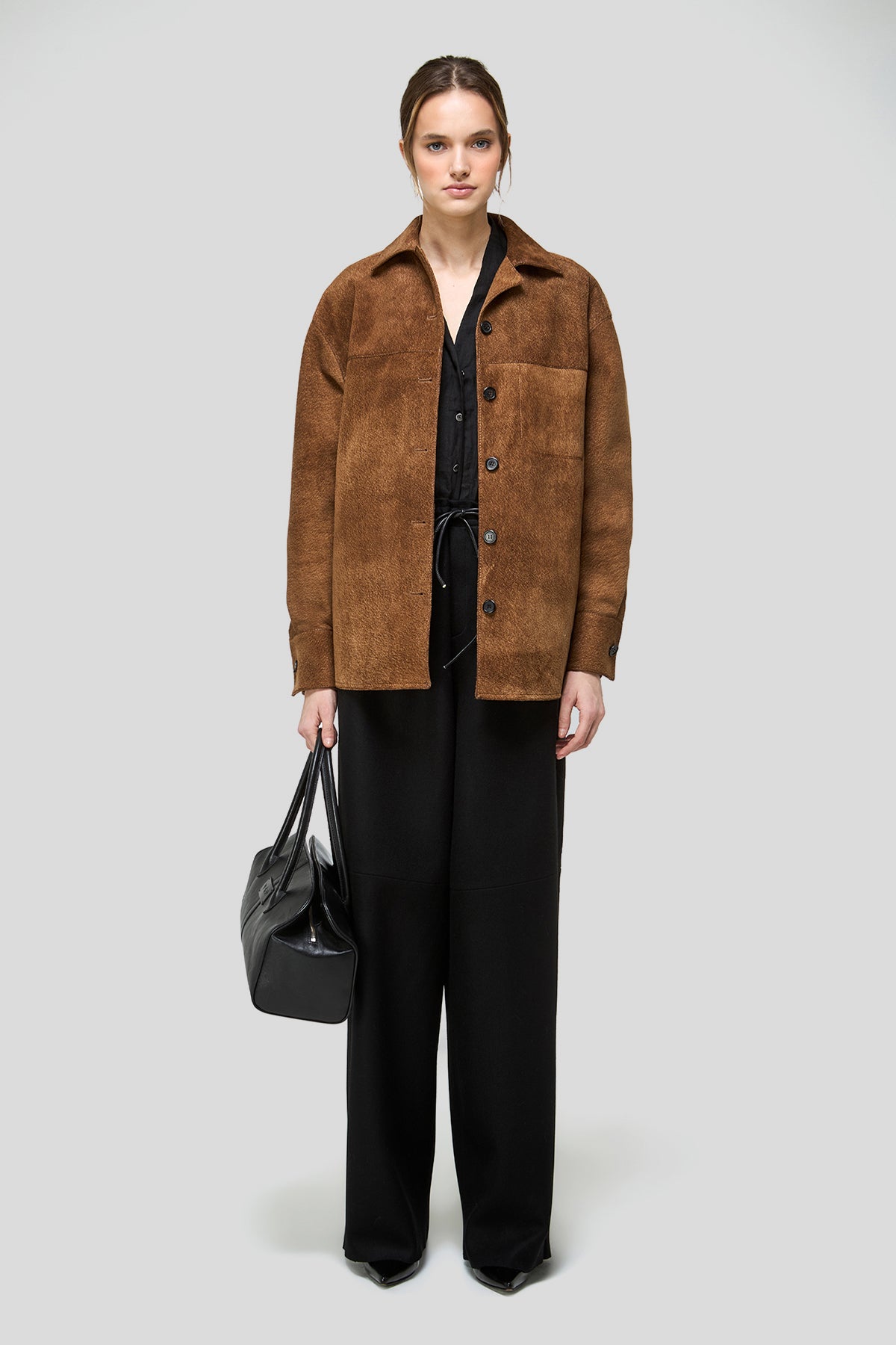 レオナール ウールジャケット ブラウン トリム L V S P - Nora - Camel Leather Jacket