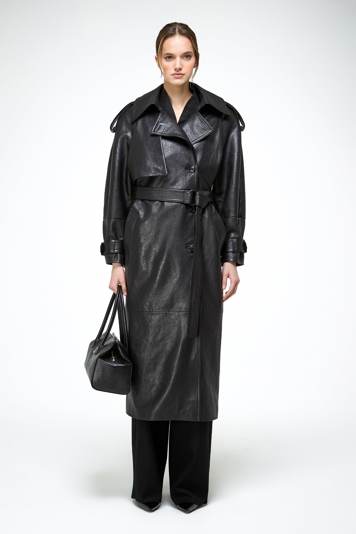 V S P - Arianna - Black Leather Trench Coat