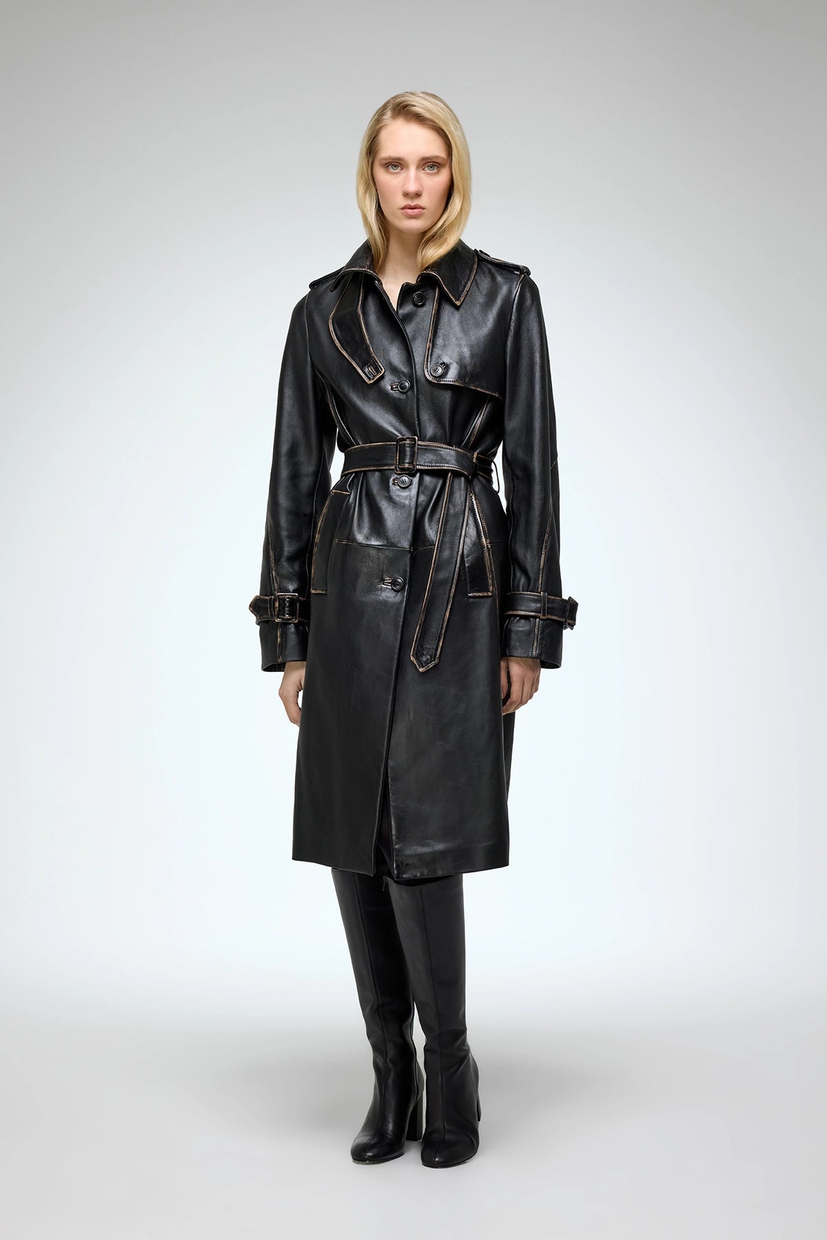 V S P Helena Black Leather Coat - Main Image