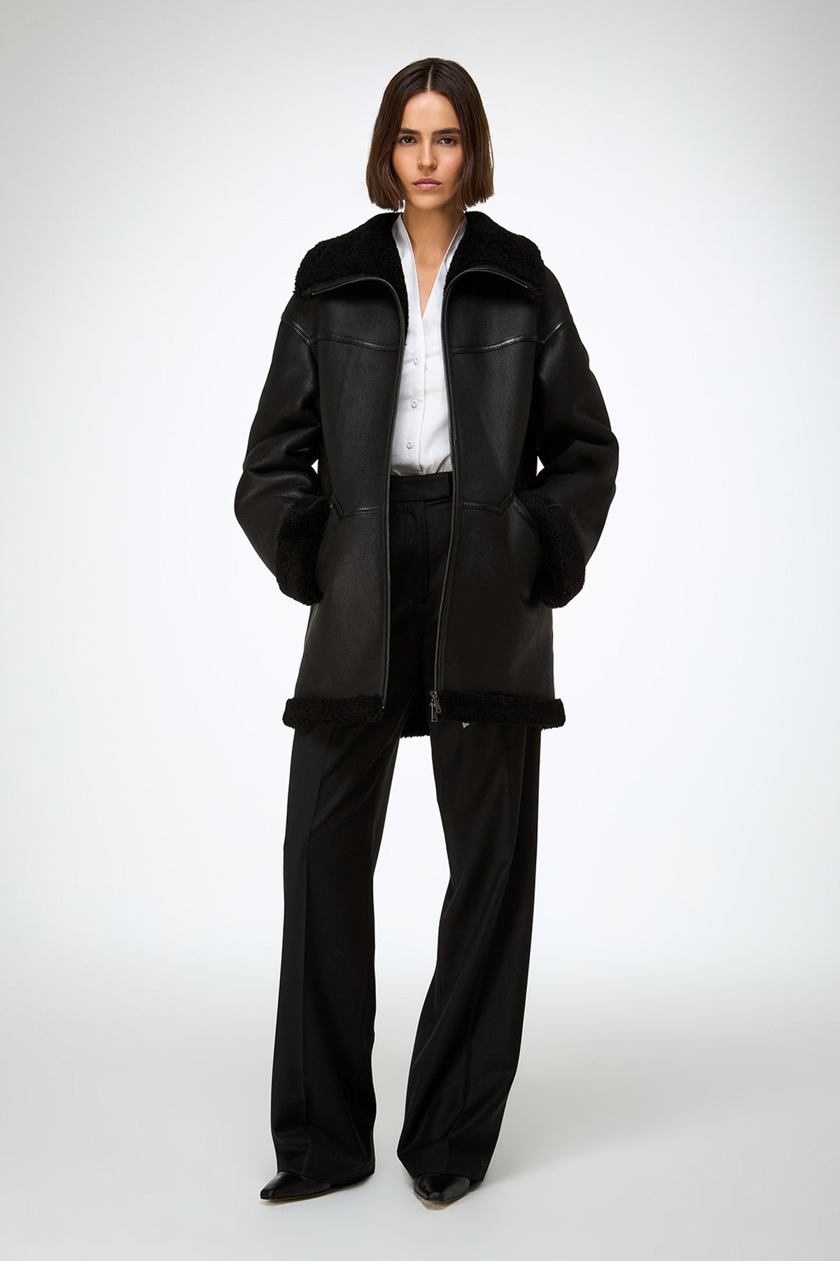 V S P - Dina - Black Shearling Coat