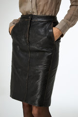 Mona - Dark Brown Leather Skirt