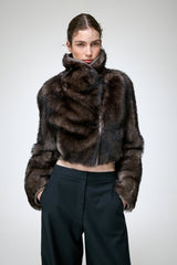Ashley - Veste en peau lainée grise
