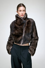 Ashley - Veste en peau lainée grise