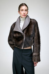 Ashley - Veste en peau lainée grise