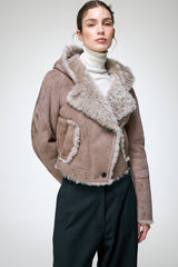 Ida - Veste en peau lainée pierre