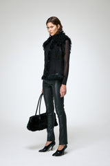 Olivia - Gilet en peau lainée noir