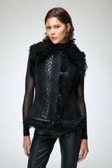 Olivia - Gilet en peau lainée noir
