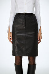 Mona - Black Leather Skirt