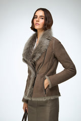 Adila - Stone Shearling Jacket
