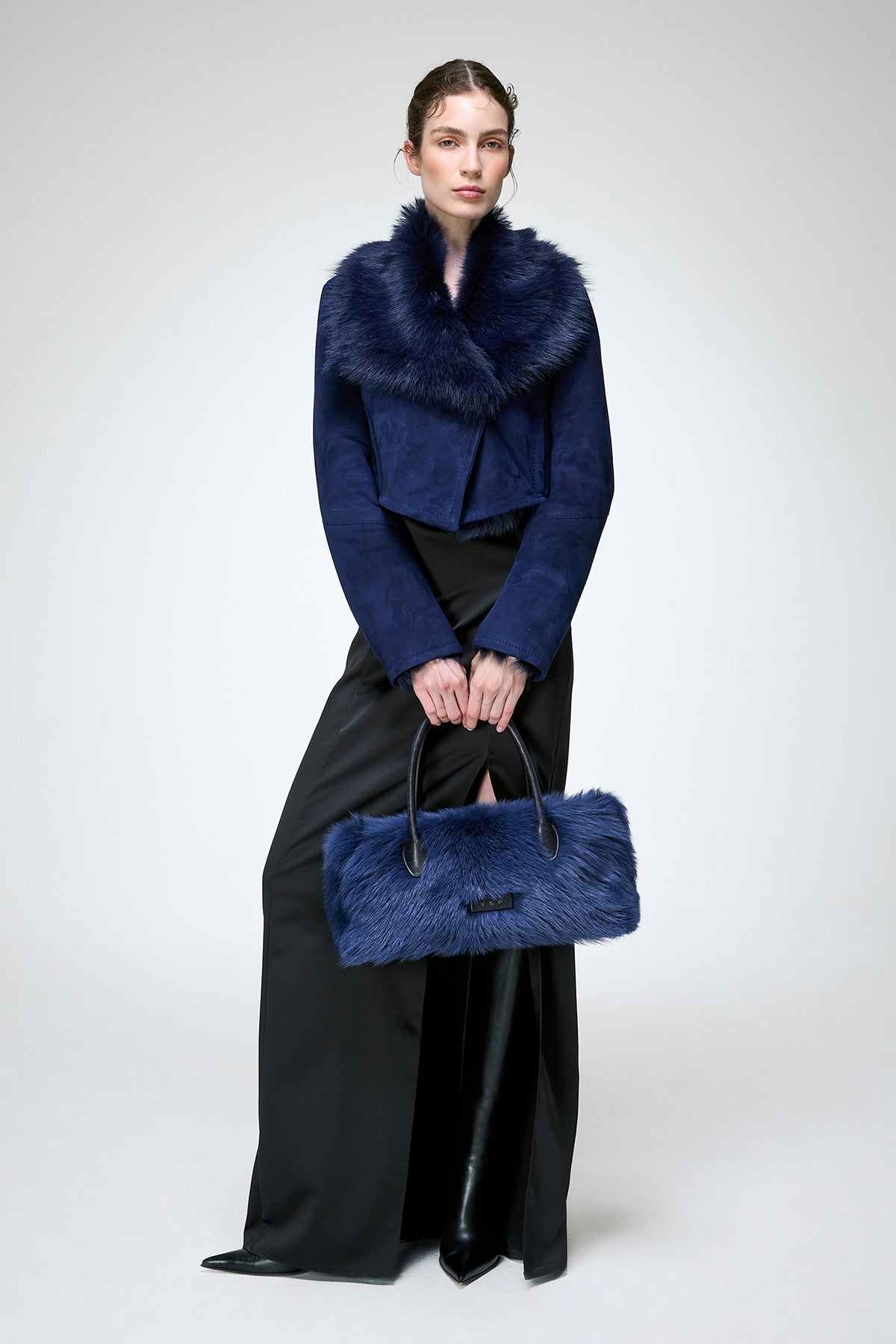 V S P - Yva - Blue Suede Shearling Jacket