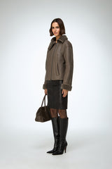 Pia - Stone Shearling Jacket