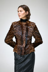 Anna - Veste en peau lainée marron foncé