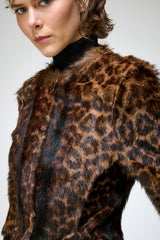 Anna - Veste en peau lainée marron foncé