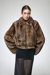 Thora - Veste en peau lainée marron foncé