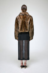 Thora - Veste en peau lainée marron foncé