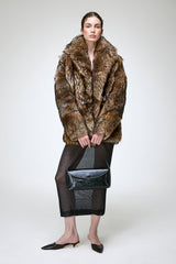 Rhea - Manteau en peau lainée marron foncé