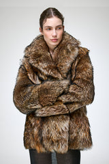 Rhea - Manteau en peau lainée marron foncé