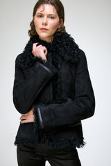 Rita - Veste en peau lainée noire