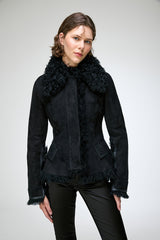 Rita - Veste en peau lainée noire