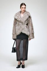 Cecilia - Manteau en peau lainée gris