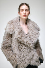 Cecilia - Manteau en peau lainée gris