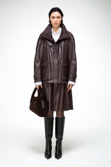 Naomi - Dark Bordeaux Leather Coat