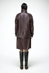 Naomi - Dark Bordeaux Leather Coat