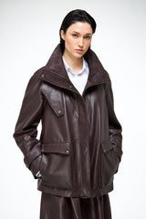 Naomi - Dark Bordeaux Leather Coat