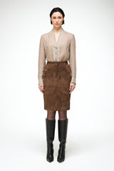 Mona - Jupe en cuir Tabac
