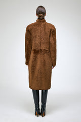 Karin - Manteau en peau lainée marron foncé