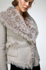 Filipa - Veste en peau lainée grise