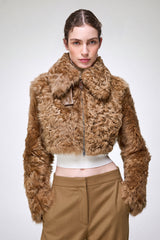Lua - Veste en peau lainée camel