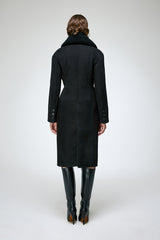 Celina - Black Suede Shearling Coat