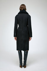 Celina - Black Suede Shearling Coat