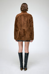 Agnes - Manteau en peau lainée marron foncé