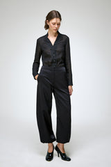 Nina - Satin Black Wool Pant