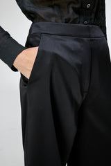 Nina - Satin Black Wool Pant