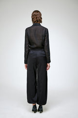 Nina - Satin Black Wool Pant
