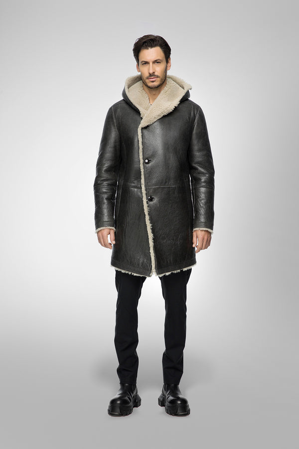 Aiden - Anthracite Shearling Coat