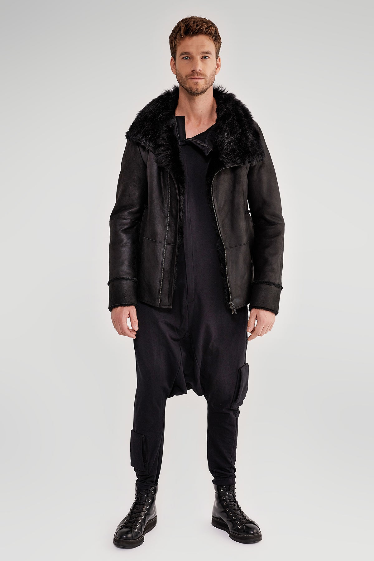 Mens black clearance faux shearling jacket